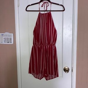 Offer or Bundle!  Romper - Maroon with stripes. Tie at neck.
